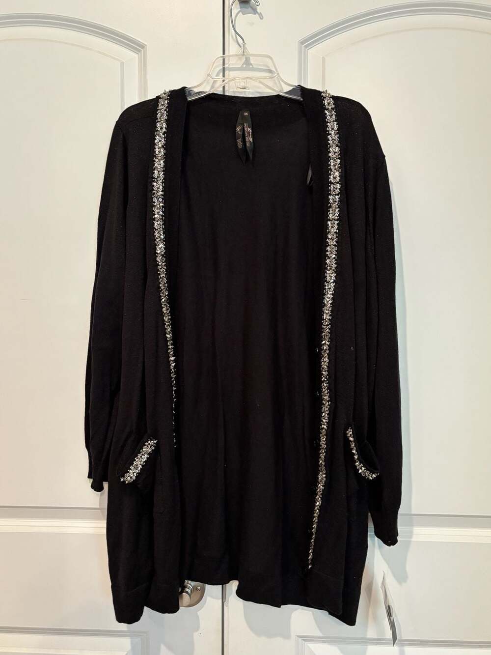 Melissa McCarthy Seven7 Cardigan Size 3X Black Beaded Open Front
